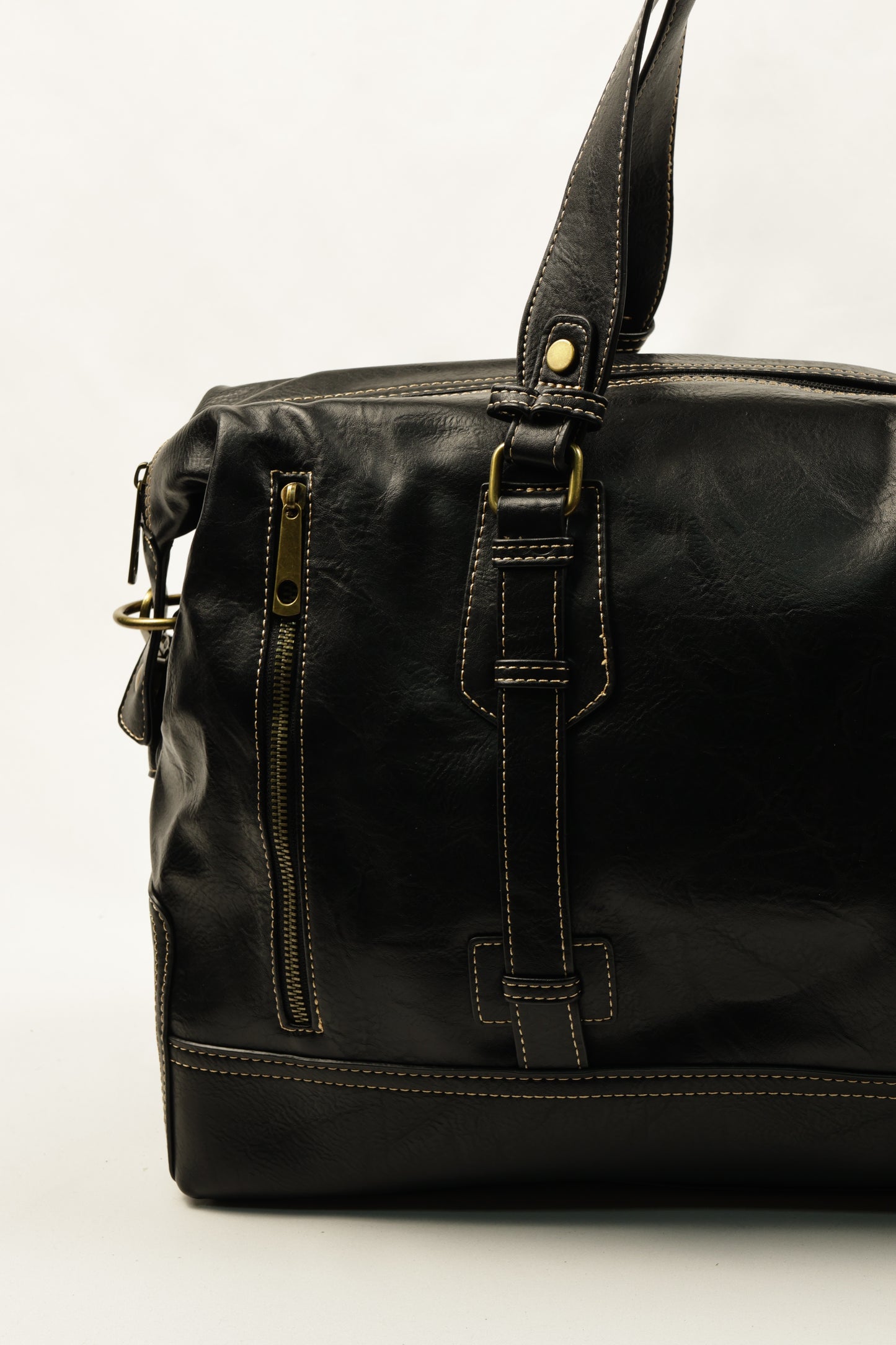 PLLCD Vintage Black Weekender Bag - 47x17.5x27.5cm with Adjustable Strap (74–134cm)