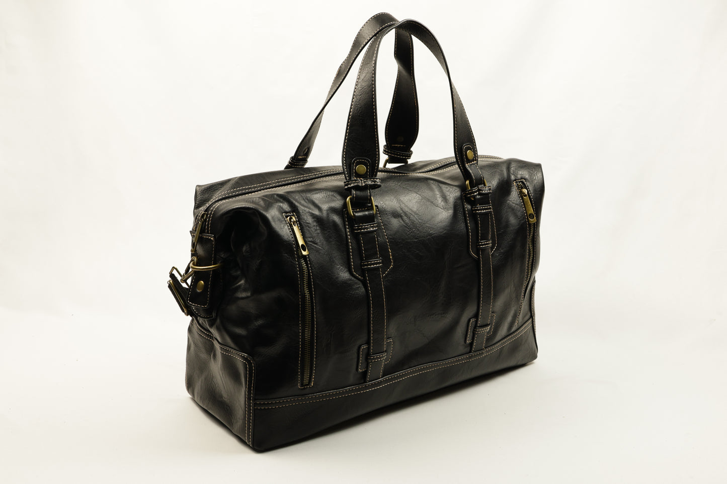 PLLCD Vintage Black Weekender Bag - 47x17.5x27.5cm with Adjustable Strap (74–134cm)