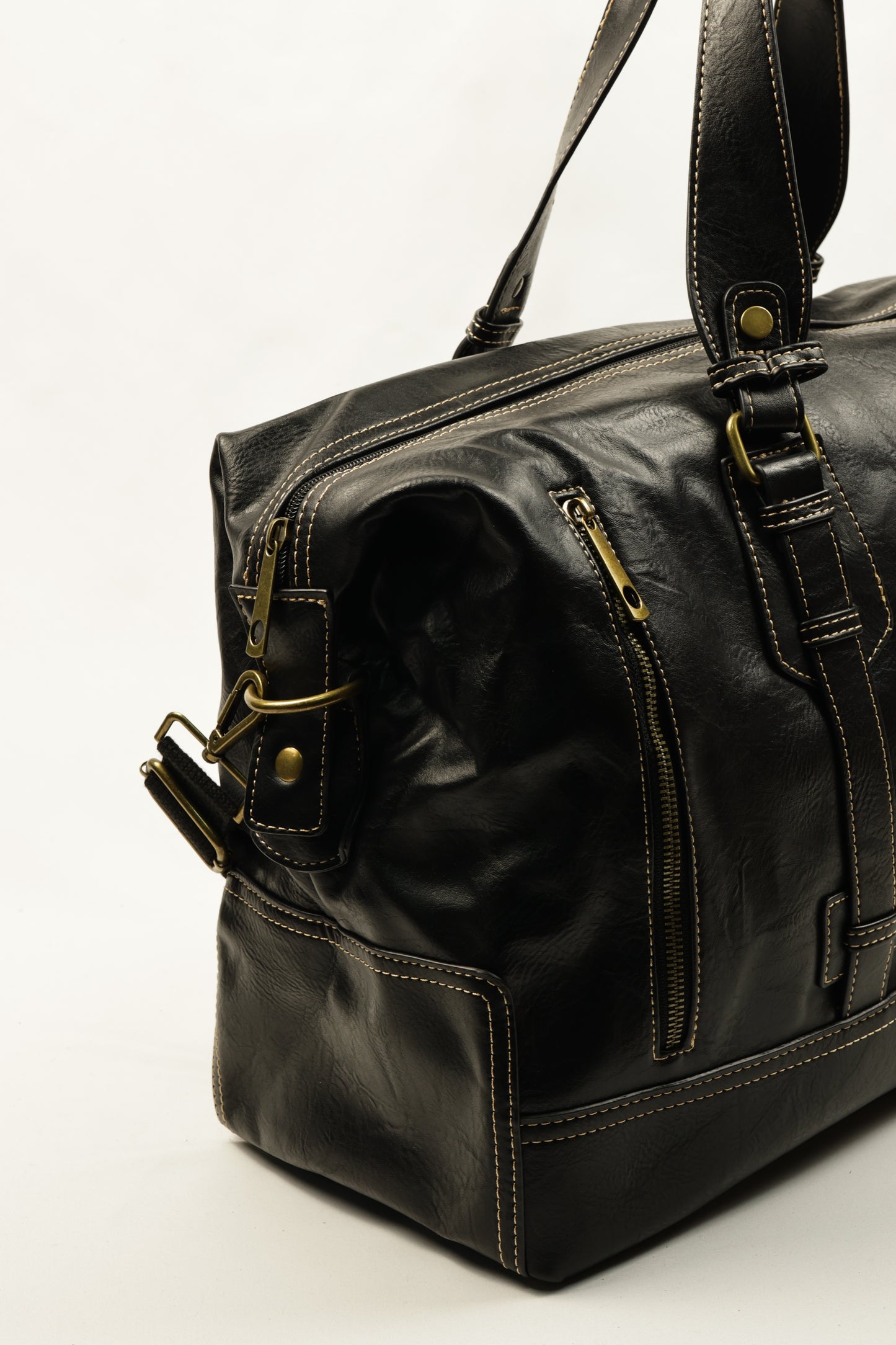 PLLCD Vintage Black Weekender Bag - 47x17.5x27.5cm with Adjustable Strap (74–134cm)