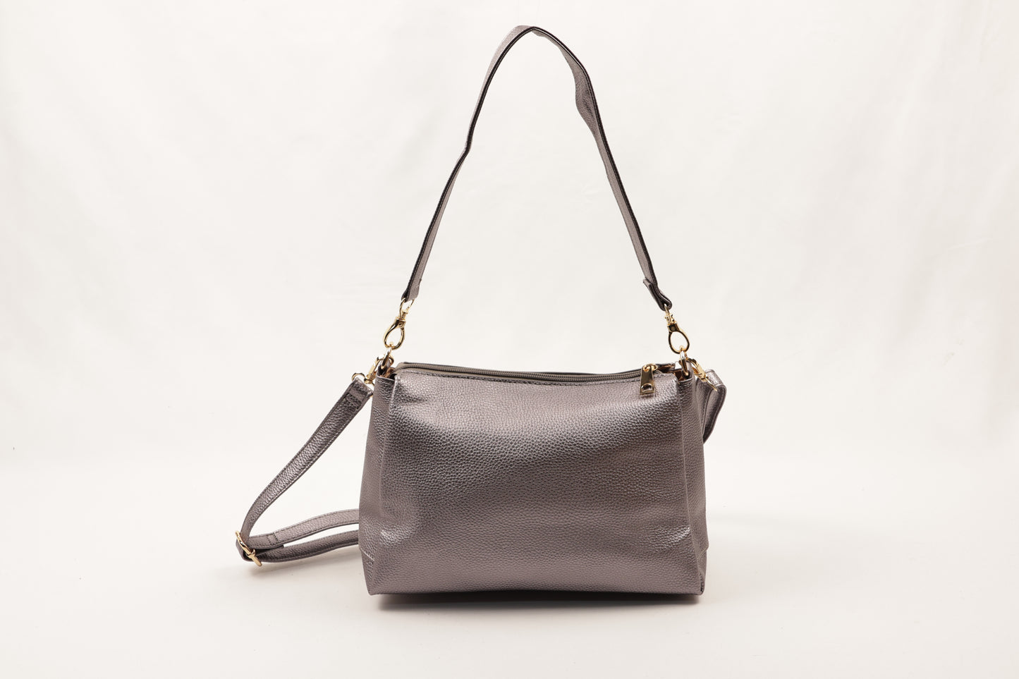 PLLCD Metallic Gray Shoulder & Crossbody Bag - 11x28x17.5cm with Adjustable Long Strap (73–135cm)