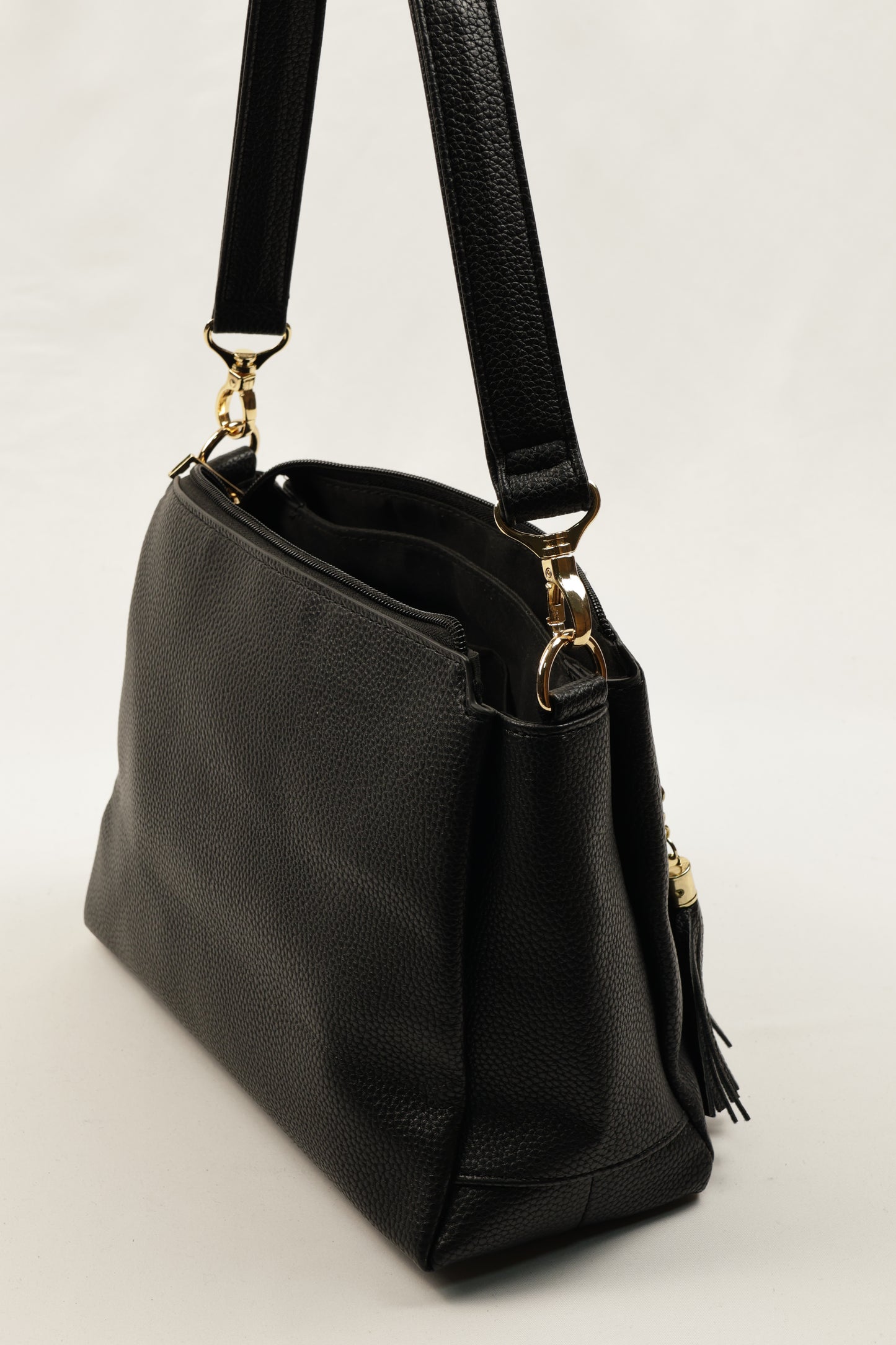 PLLCD Metallic Gray Shoulder & Crossbody Bag - 11x28x17.5cm with Adjustable Long Strap (73–135cm)