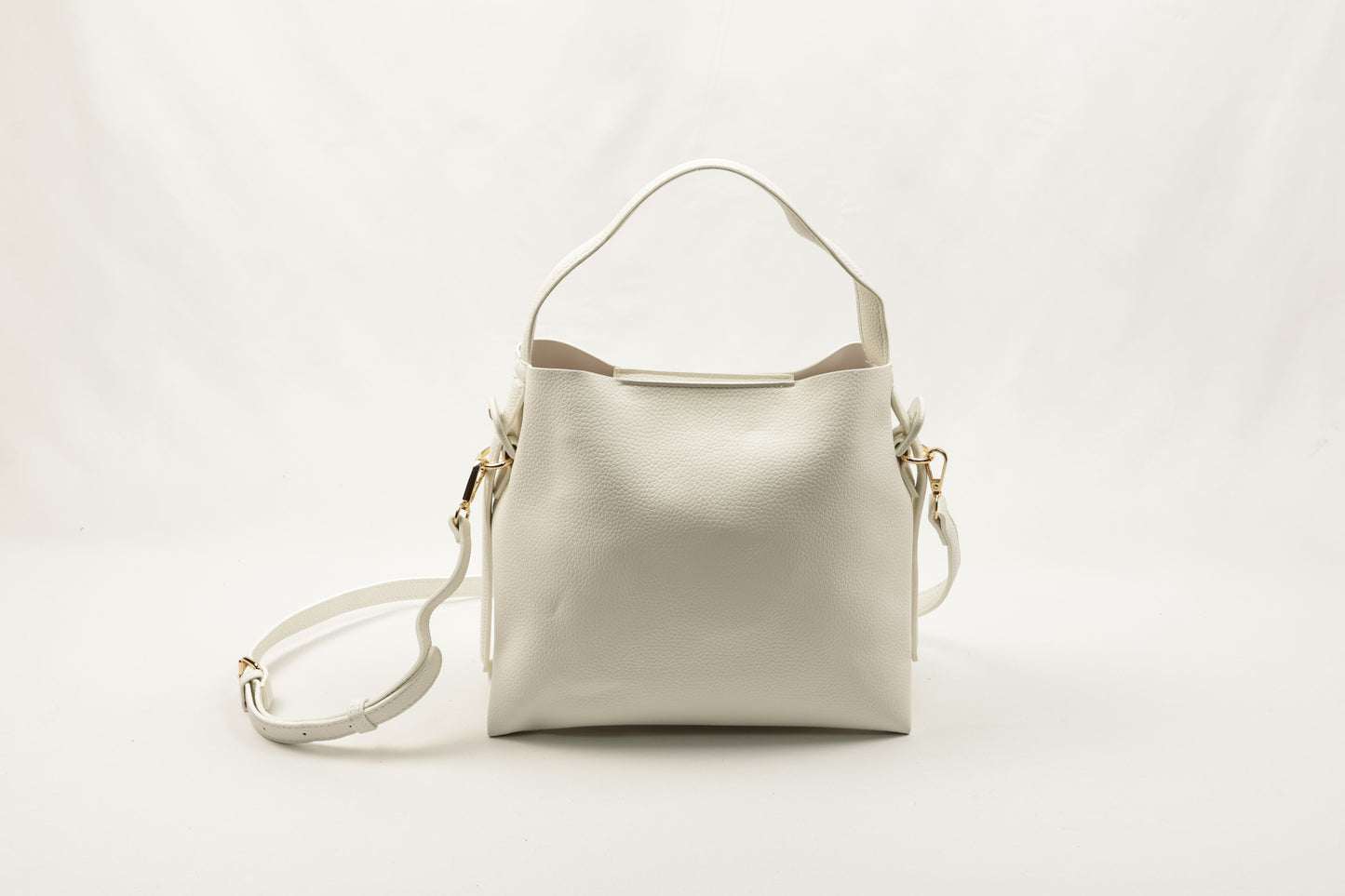 PLLCD Minimalist White Bucket Bag - 12x27.5x23.5cm with Adjustable Long Strap (107.5–120.5cm)