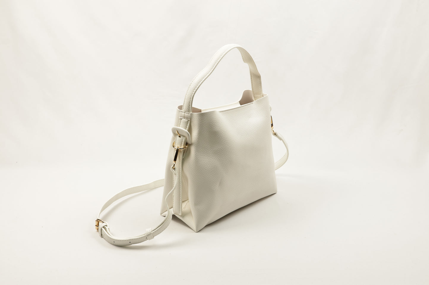PLLCD Minimalist White Bucket Bag - 12x27.5x23.5cm with Adjustable Long Strap (107.5–120.5cm)