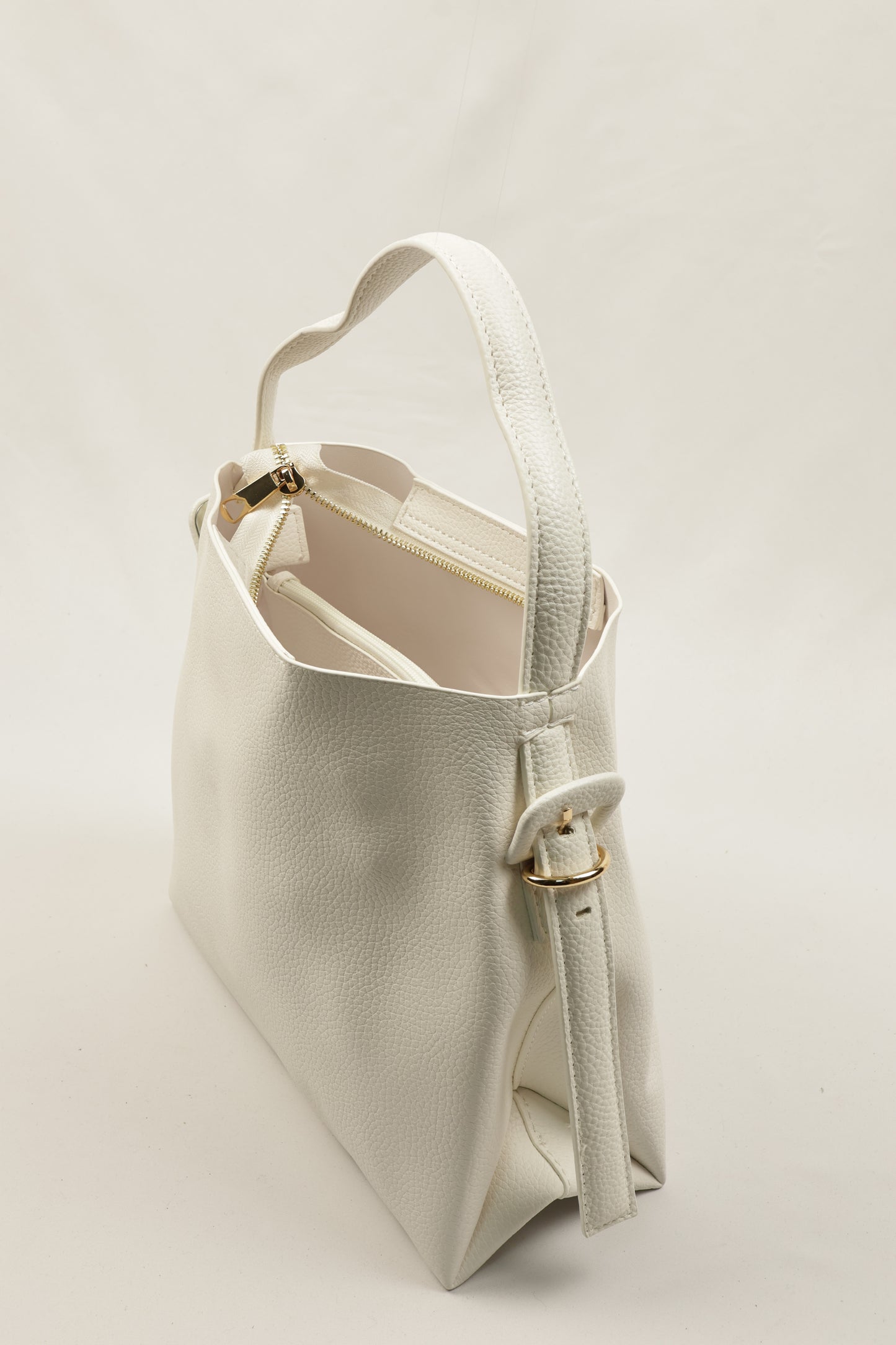 PLLCD Minimalist White Bucket Bag - 12x27.5x23.5cm with Adjustable Long Strap (107.5–120.5cm)