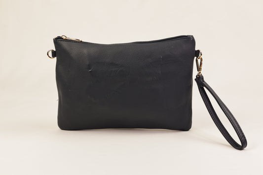 PLLCD Sleek Black PU Leather Clutch Bag with Wrist Strap - Stylish & Compact Handbag for Every Occasion