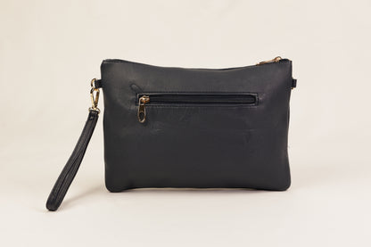 PLLCD Sleek Black PU Leather Clutch Bag with Wrist Strap - Stylish & Compact Handbag for Every Occasion