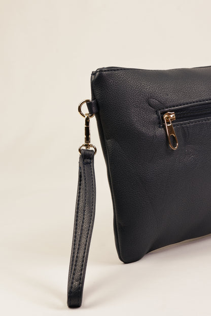 PLLCD Sleek Black PU Leather Clutch Bag with Wrist Strap - Stylish & Compact Handbag for Every Occasion