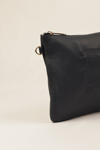 PLLCD Sleek Black PU Leather Clutch Bag with Wrist Strap - Stylish & Compact Handbag for Every Occasion