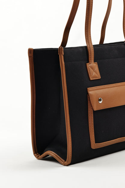 PLLCD Trendy Pink PU Leather Tote Bag - Spacious & Stylish Handbag with Contrasting Brown Details