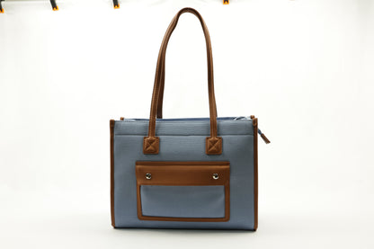 PLLCD Trendy Pink PU Leather Tote Bag - Spacious & Stylish Handbag with Contrasting Brown Details