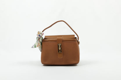 PLLCD Chic Yellow PU Leather Handbag with Decorative Scarf - Stylish & Compact Fashion Bag with Lock Closure