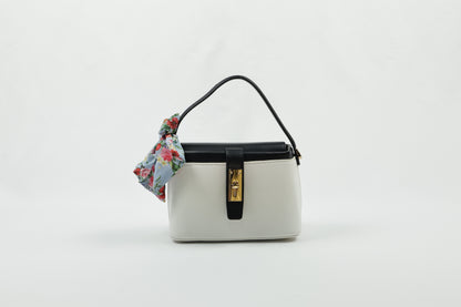 PLLCD Chic Yellow PU Leather Handbag with Decorative Scarf - Stylish & Compact Fashion Bag with Lock Closure