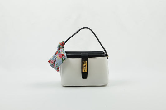 PLLCD Chic Yellow PU Leather Handbag with Decorative Scarf - Stylish & Compact Fashion Bag with Lock Closure