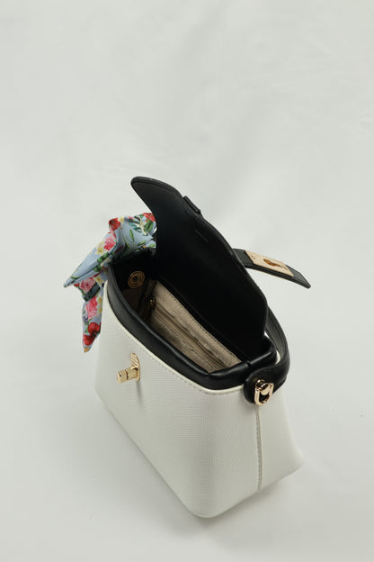 PLLCD Chic Yellow PU Leather Handbag with Decorative Scarf - Stylish & Compact Fashion Bag with Lock Closure
