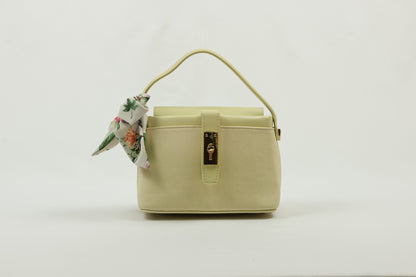 PLLCD Chic Yellow PU Leather Handbag with Decorative Scarf - Stylish & Compact Fashion Bag with Lock Closure