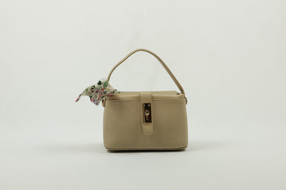 PLLCD Chic Yellow PU Leather Handbag with Decorative Scarf - Stylish & Compact Fashion Bag with Lock Closure
