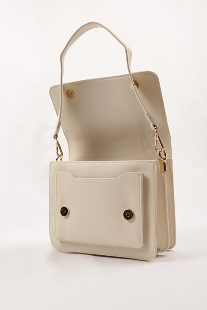 PLLCD Elegant Beige PU Leather Crossbody Bag - Chic & Compact Handbag with Adjustable Strap