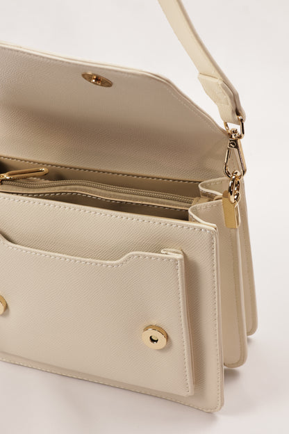 PLLCD Elegant Beige PU Leather Crossbody Bag - Chic & Compact Handbag with Adjustable Strap