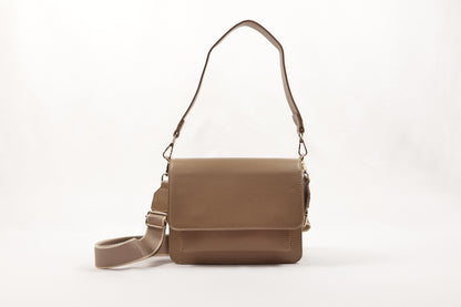PLLCD Elegant Beige PU Leather Crossbody Bag - Chic & Compact Handbag with Adjustable Strap