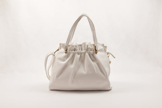 PLLCD Chic White PU Leather Drawstring Shoulder Bag - Elegant & Versatile Handbag with Adjustable Strap