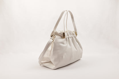 PLLCD Chic White PU Leather Drawstring Shoulder Bag - Elegant & Versatile Handbag with Adjustable Strap