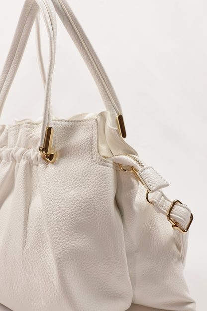 PLLCD Chic White PU Leather Drawstring Shoulder Bag - Elegant & Versatile Handbag with Adjustable Strap