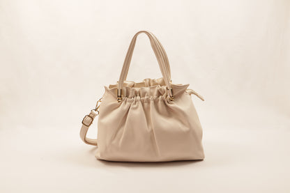 PLLCD Chic White PU Leather Drawstring Shoulder Bag - Elegant & Versatile Handbag with Adjustable Strap