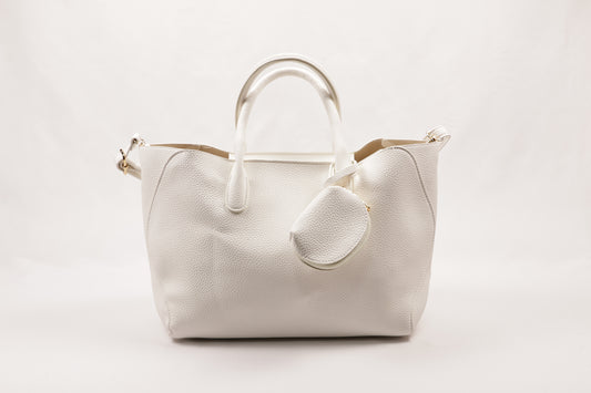 PLLCD Elegant White PU Leather Handbag with Detachable Small Pouch - Spacious & Stylish Tote Bag with Adjustable Strap
