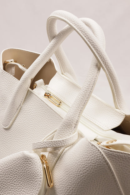 PLLCD Elegant White PU Leather Handbag with Detachable Small Pouch - Spacious & Stylish Tote Bag with Adjustable Strap