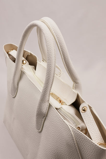 PLLCD Elegant White PU Leather Handbag with Detachable Small Pouch - Spacious & Stylish Tote Bag with Adjustable Strap