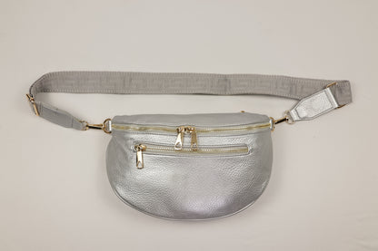 PLLCD Stylish Silver PU Leather Crossbody Bag - Versatile & Trendy Belt Bag with Adjustable Strap