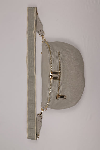PLLCD Stylish Silver PU Leather Crossbody Bag - Versatile & Trendy Belt Bag with Adjustable Strap