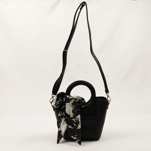 PLLCD Women’s PU Leather Handbag – Stylish Circle Handle Tote with Shoulder Strap & Scarf Accessory