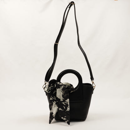 PLLCD Women’s PU Leather Handbag – Stylish Circle Handle Tote with Shoulder Strap & Scarf Accessory