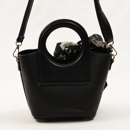 PLLCD Women’s PU Leather Handbag – Stylish Circle Handle Tote with Shoulder Strap & Scarf Accessory
