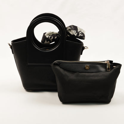 PLLCD Women’s PU Leather Handbag – Stylish Circle Handle Tote with Shoulder Strap & Scarf Accessory