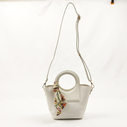 PLLCD Women’s PU Leather Handbag – Stylish Circle Handle Tote with Shoulder Strap & Scarf Accessory