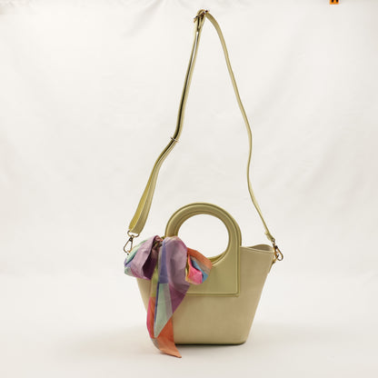 PLLCD Women’s PU Leather Handbag – Stylish Circle Handle Tote with Shoulder Strap & Scarf Accessory