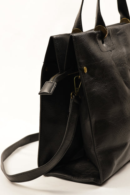 PLLCD Women’s PU Leather Tote Bag – Large Black Shoulder & Crossbody Handbag with Adjustable Strap for Work, Business & Daily Use