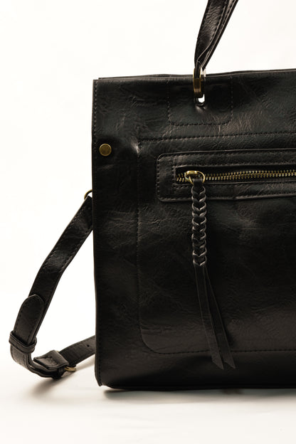PLLCD Women’s PU Leather Tote Bag – Large Black Shoulder & Crossbody Handbag with Adjustable Strap for Work, Business & Daily Use