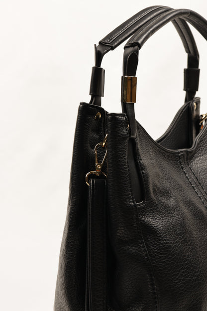 PLLCD Black PU Leather Hobo Bag - Elegant & Spacious for Daily Essentials