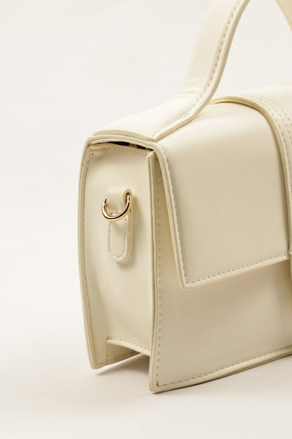 PLLCD Cream White PU Leather Top-Handle Crossbody Bag - Elegant Mini Bag for Daily & Party