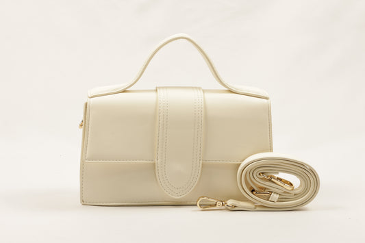 PLLCD Cream White PU Leather Top-Handle Crossbody Bag - Elegant Mini Bag for Daily & Party