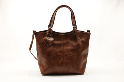PLLCD Chic Black PU Leather Tote Bag with Heart Charm - Spacious Convertible Shoulder Bag for Women