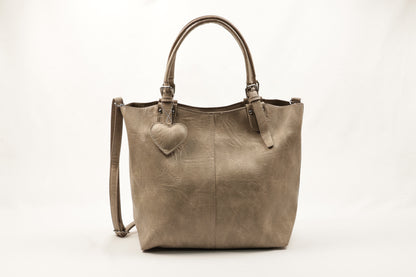 PLLCD Chic Black PU Leather Tote Bag with Heart Charm - Spacious Convertible Shoulder Bag for Women