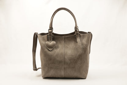 PLLCD Chic Black PU Leather Tote Bag with Heart Charm - Spacious Convertible Shoulder Bag for Women