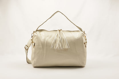 PLLCD Women’s PU Leather Shoulder Bag – Large White Tassel Handbag, Crossbody & Tote Bag for Work, Travel, and Daily Use