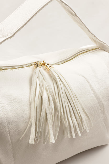 PLLCD Women’s PU Leather Shoulder Bag – Large White Tassel Handbag, Crossbody & Tote Bag for Work, Travel, and Daily Use