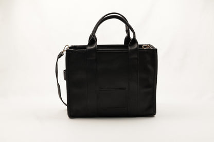 PLLCD Black PU Leather Tote Bag - Large Capacity 15.5x25.5x33.5cm Adjustable Strap (88-114.5cm) Stylish Work Travel Handbag