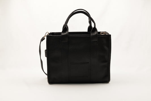 PLLCD Black PU Leather Tote Bag - Large Capacity 15.5x25.5x33.5cm Adjustable Strap (88-114.5cm) Stylish Work Travel Handbag